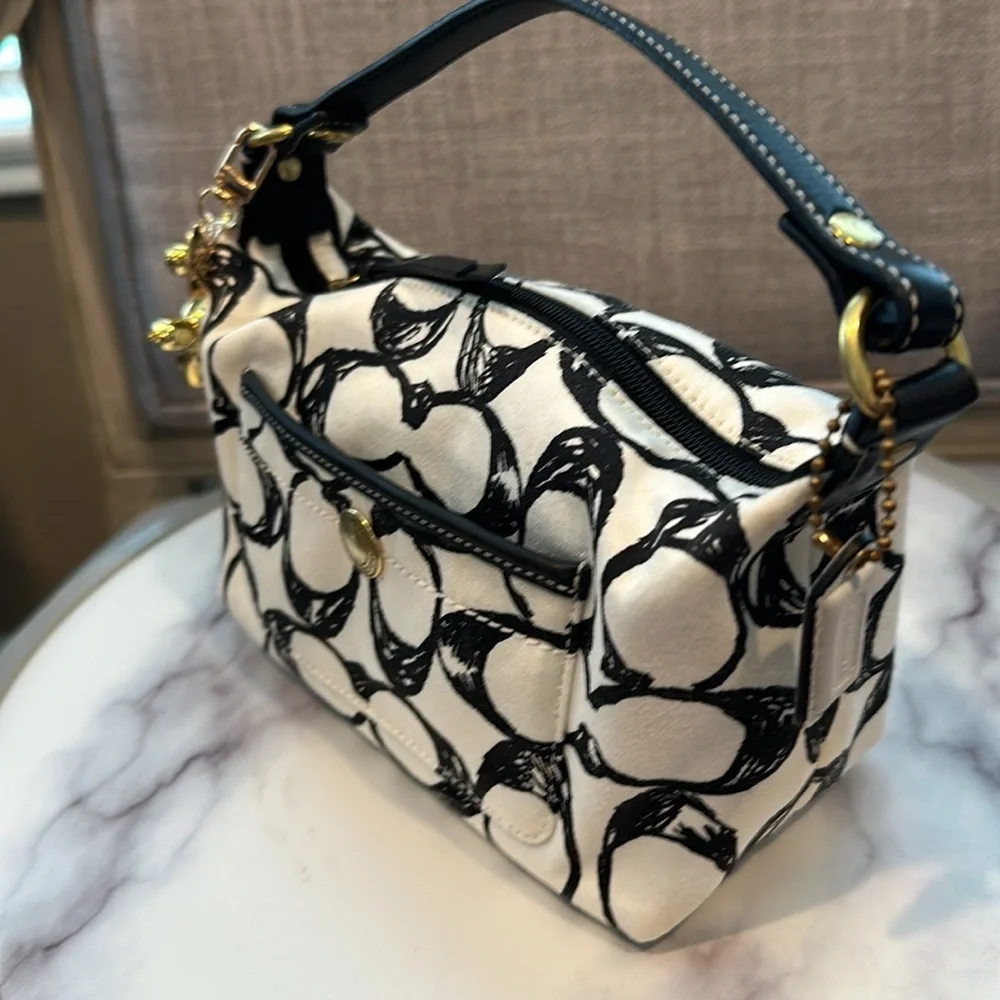 COACH—Vintage Y2K Black & White Signature Monogram Logo Mini Bag- canvas - Picture 4 of 12